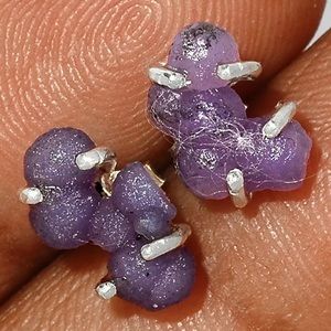 925 Sterling Silver Extreme Rare Purple Grape Chalcedony Stud Earrings Jewelry